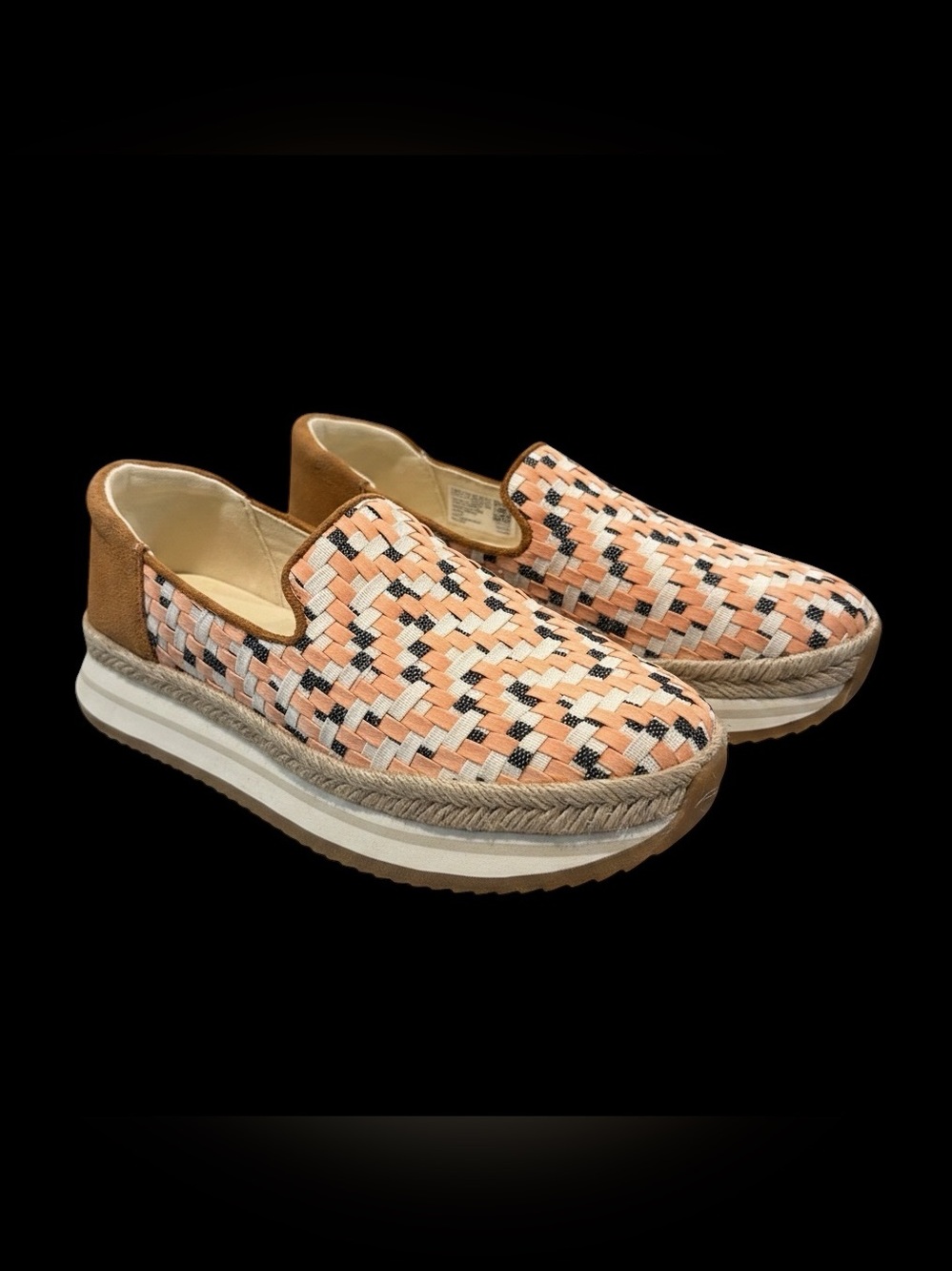 Toms Wear Good Peach, Brown & Black Woven Platform Slip-On Sneakers Size W5